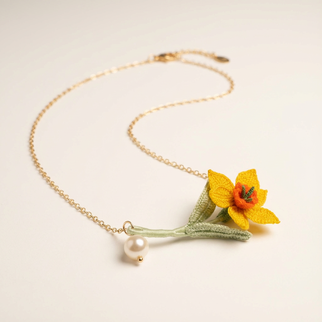 Micro-Crocheted Daffodil Necklace