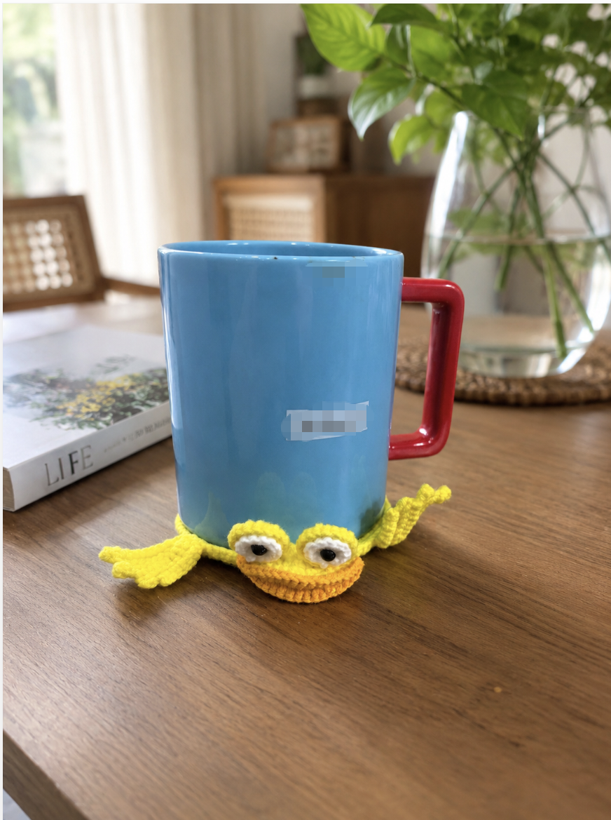 Handmade Crochet Duck Coaster, Cute Knitted Duck Face Placemat, Yellow Cartoon Duck Yarn Table Decor, Soft Absorbent Drink Coaster for Home Kitchen Office Desk, Fun Gift for Kids and Adults