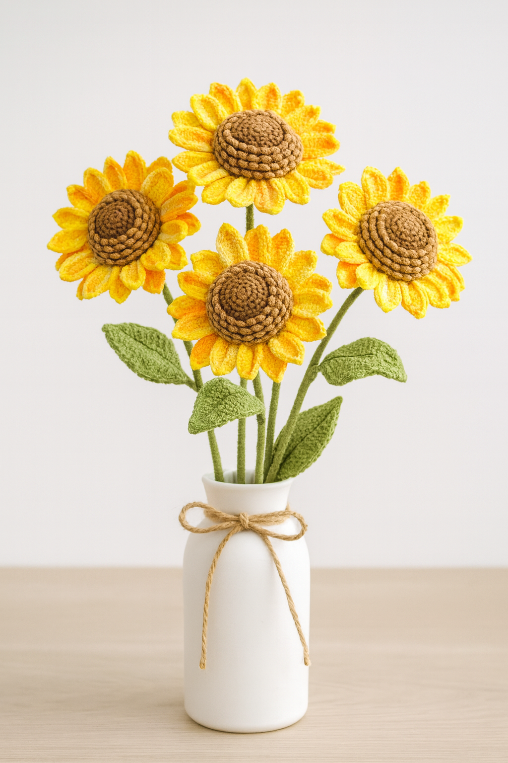 A hand-crocheted sunflower