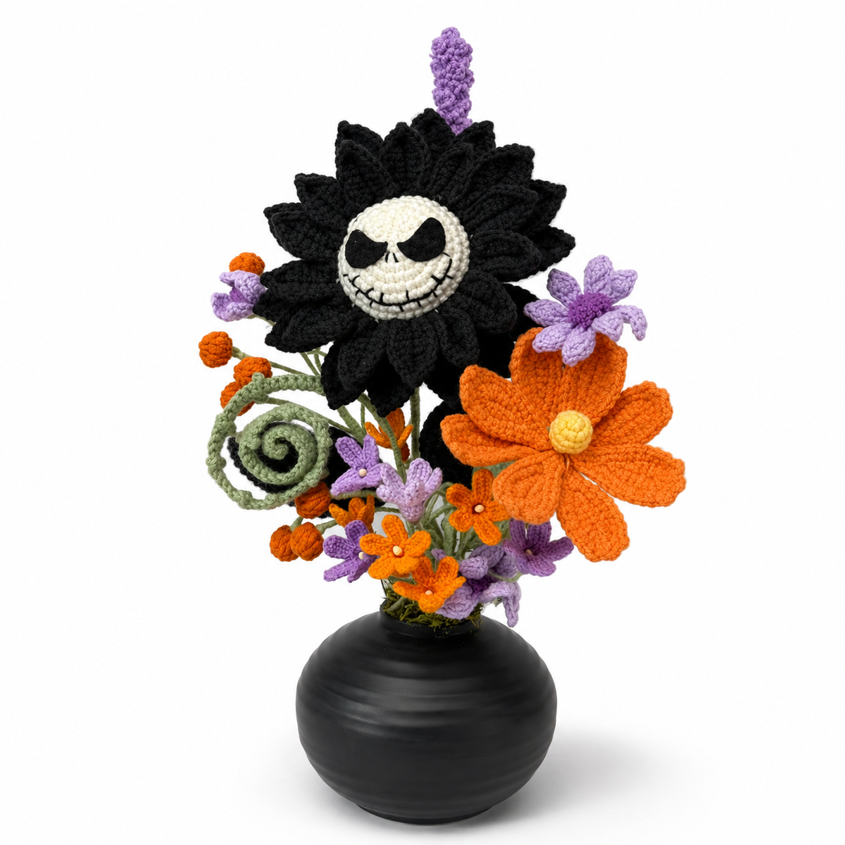 Halloween King, Black Sunflower Arrangement in a Round Black vase
