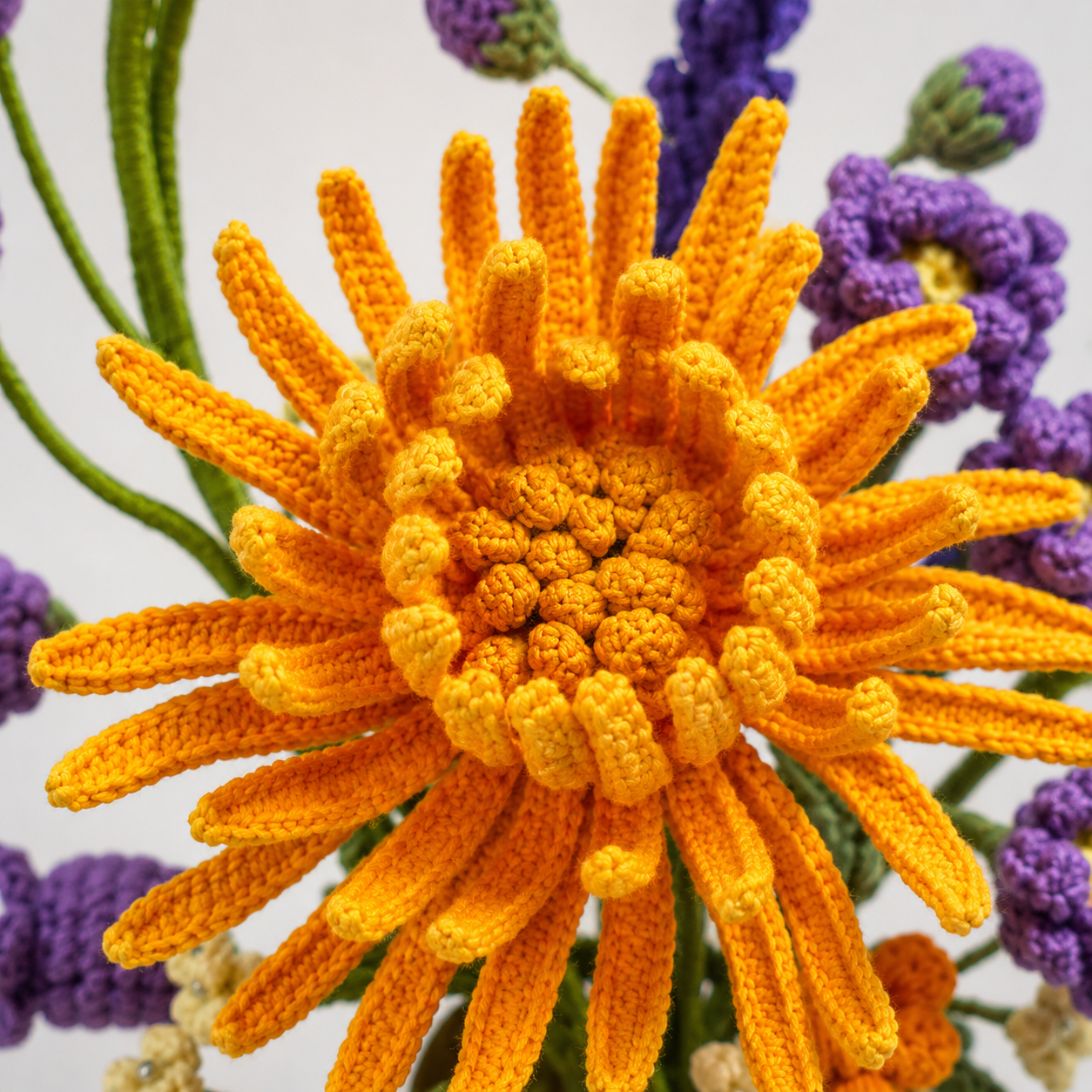 Hand-knitted Chrysanthemum Bouquet Vase | Knitted Flower Home Decoration Center | Country Room and Desk Decoration Gift