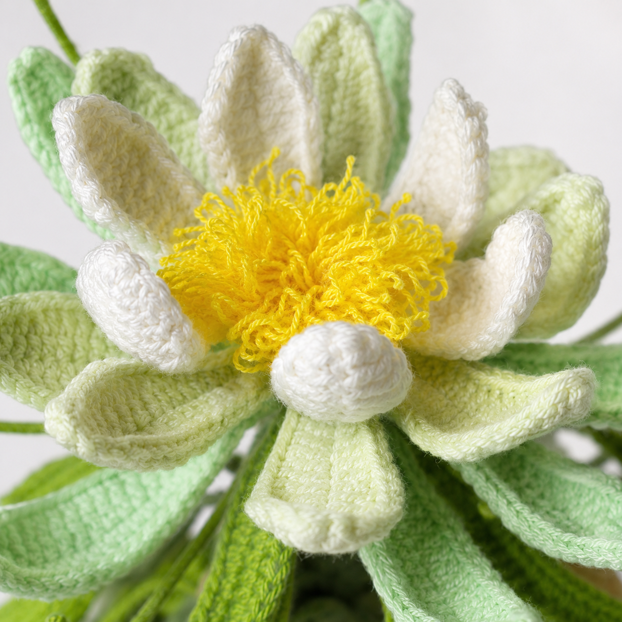 Hand-knitted green fairy bouquet vase decoration | yellow and green knitted flowers home decoration | country dining table centerpiece decoration gift