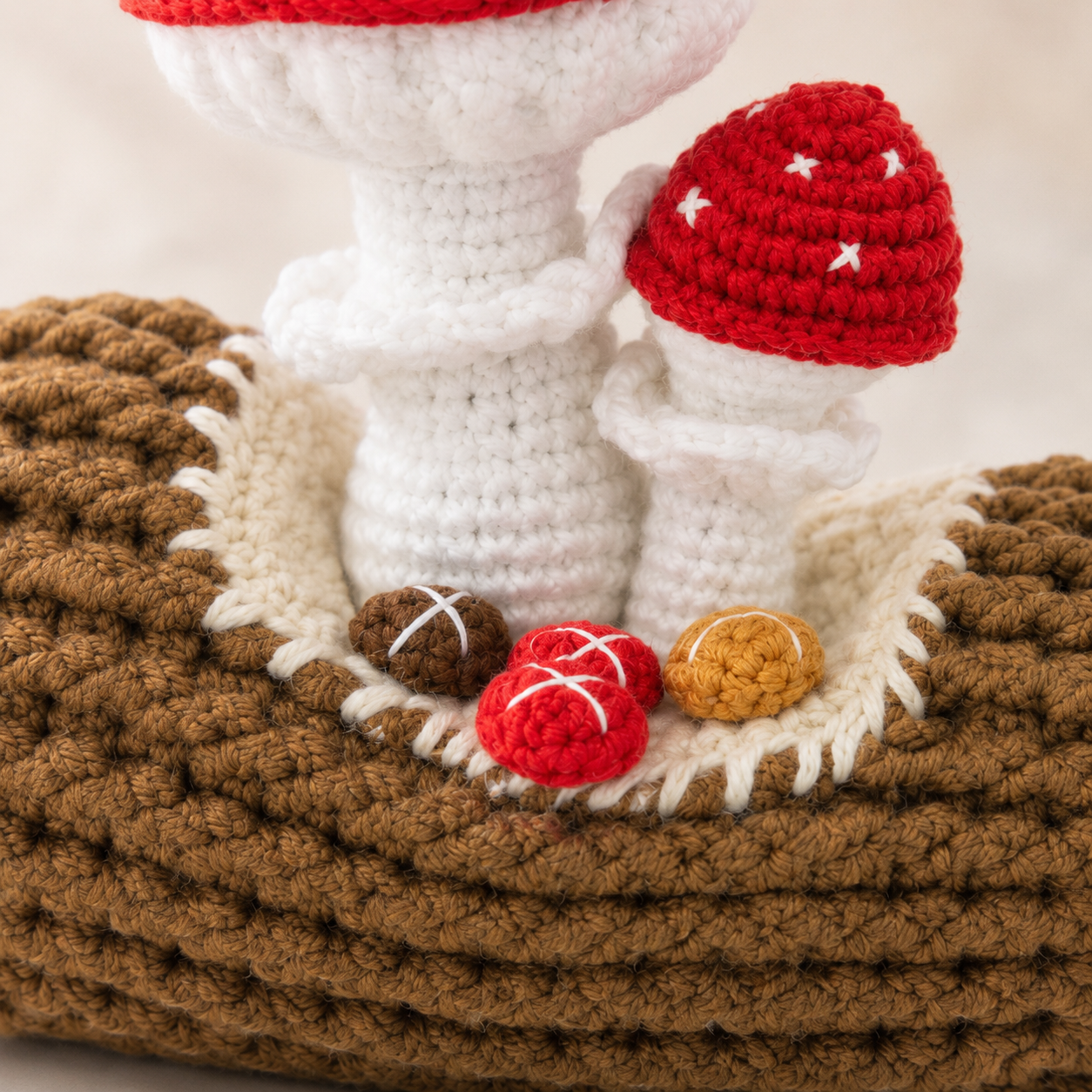 Handmade crochet mushroom decoration | Cute knitted mushroom home desktop decoration | Country forest style bookshelf, desk, bedroom decoration gift