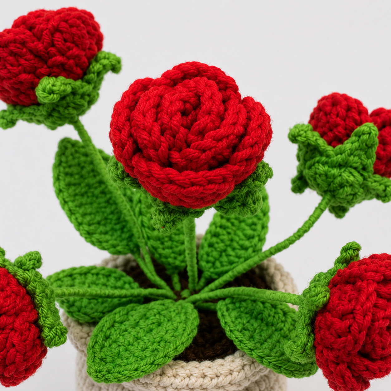 Handmade Crochet Rose Potted Plant Decor | Cute Home & Office Desk Decoration | Everlasting Faux Plant Ornament | Gift for Women & Housewarming Decor