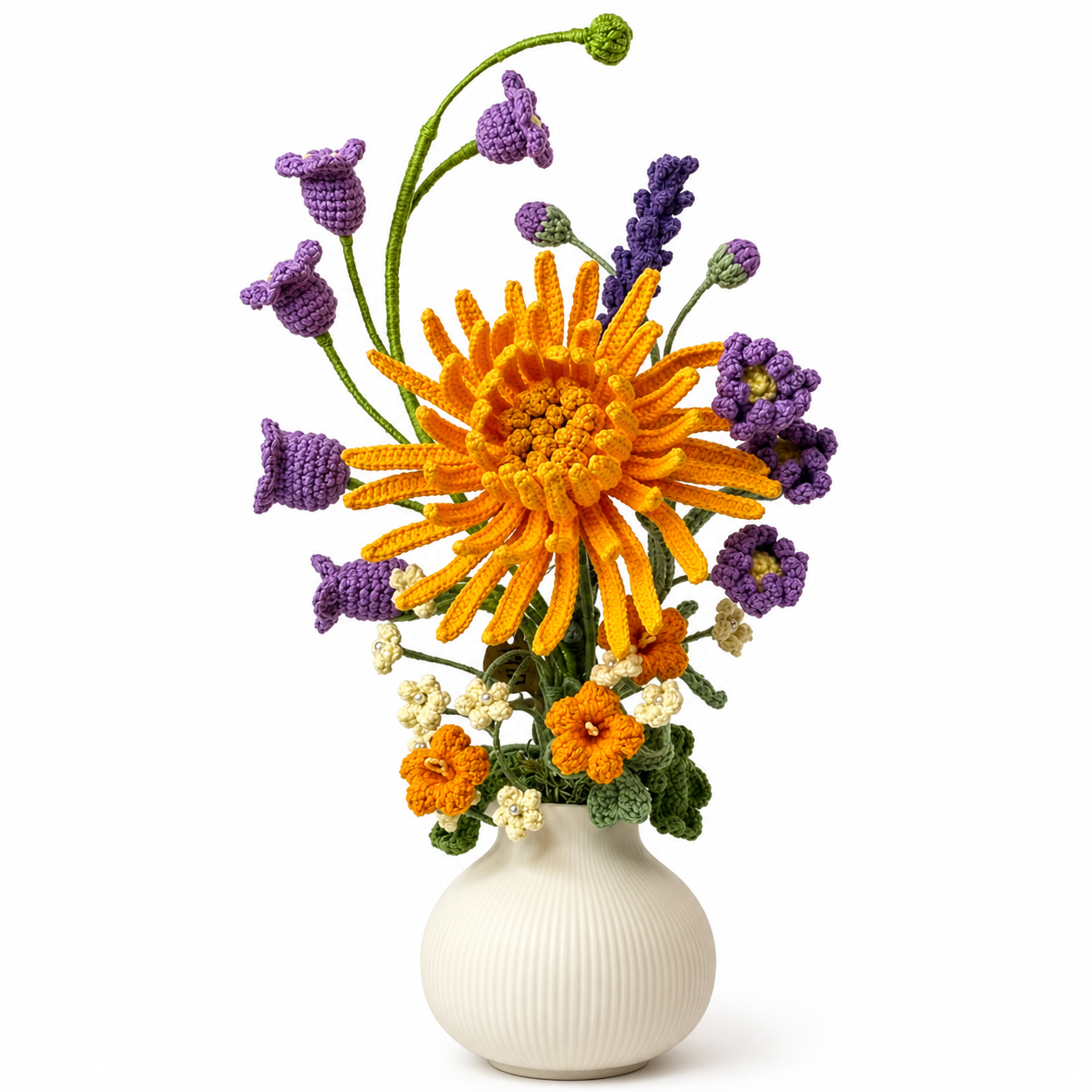 Hand-knitted Chrysanthemum Bouquet Vase | Knitted Flower Home Decoration Center | Country Room and Desk Decoration Gift