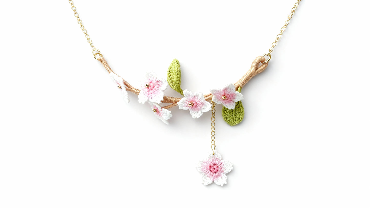 Micro-Crocheted Cherry Blossom Necklace