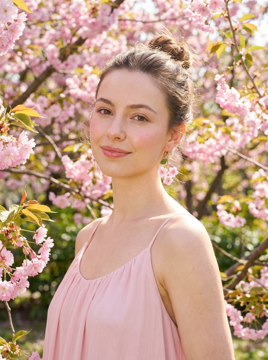 Hand-Crocheted Cherry Blossom Earrings - Pink-White Gradient Sakura - Bohemian Style
