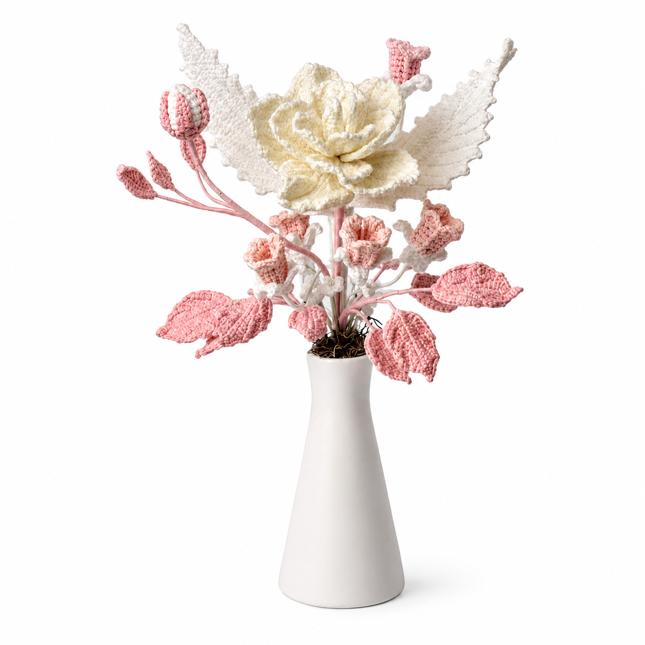 Handmade Crochet Flower Bouquet in Vase | Knitted Floral Home Decor | Desk & Room Decoration Gift