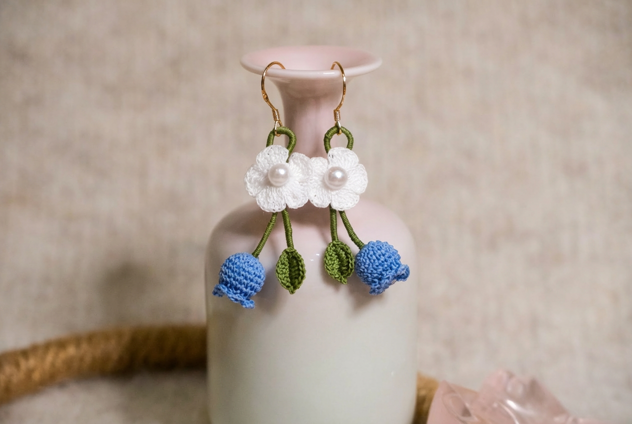 Handmade Crocheted Lily of the Valley Earrings – Fresh and Romantic