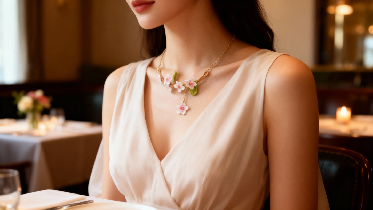 Micro-Crocheted Cherry Blossom Necklace
