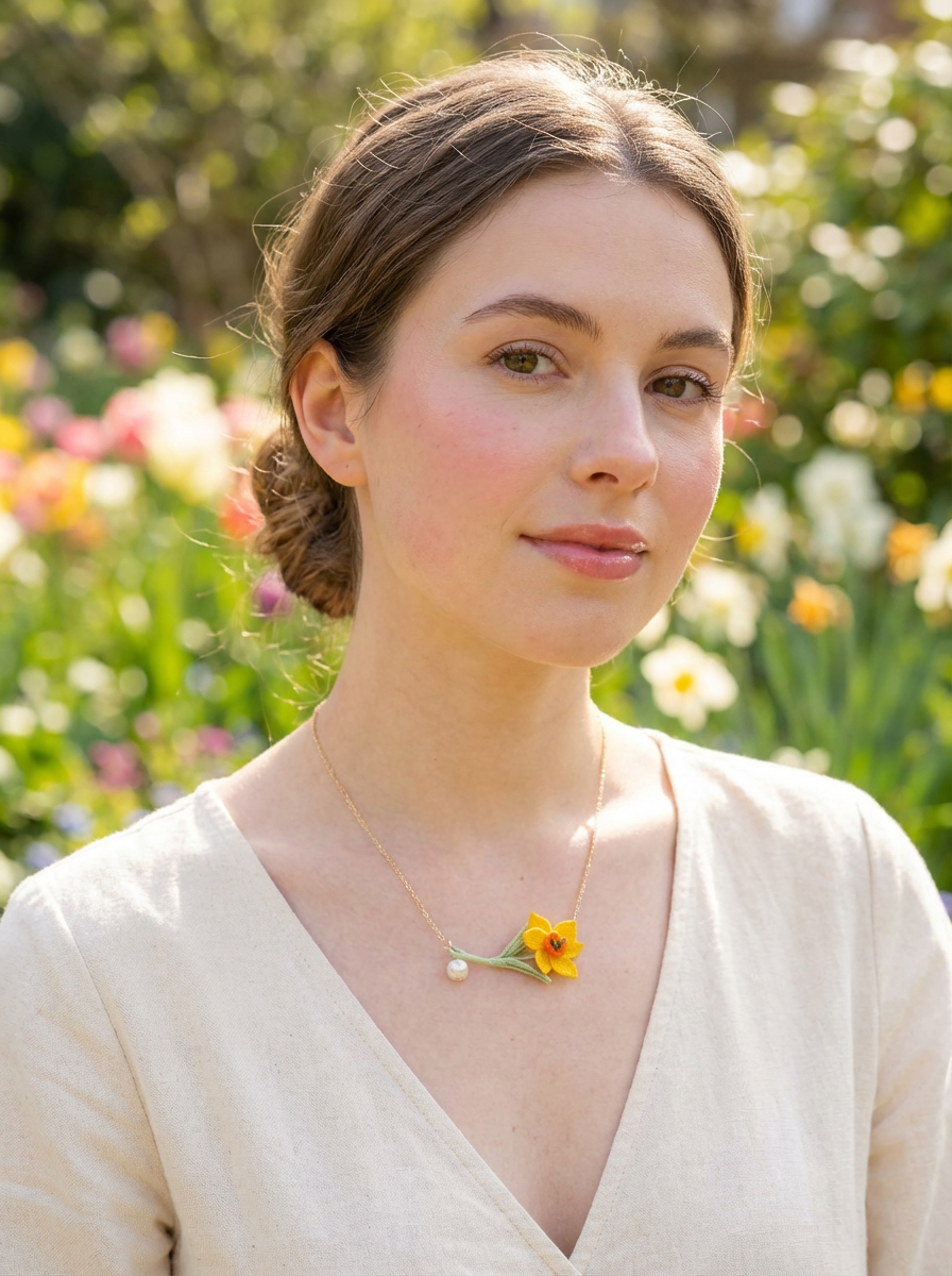 Micro-Crocheted Daffodil Necklace