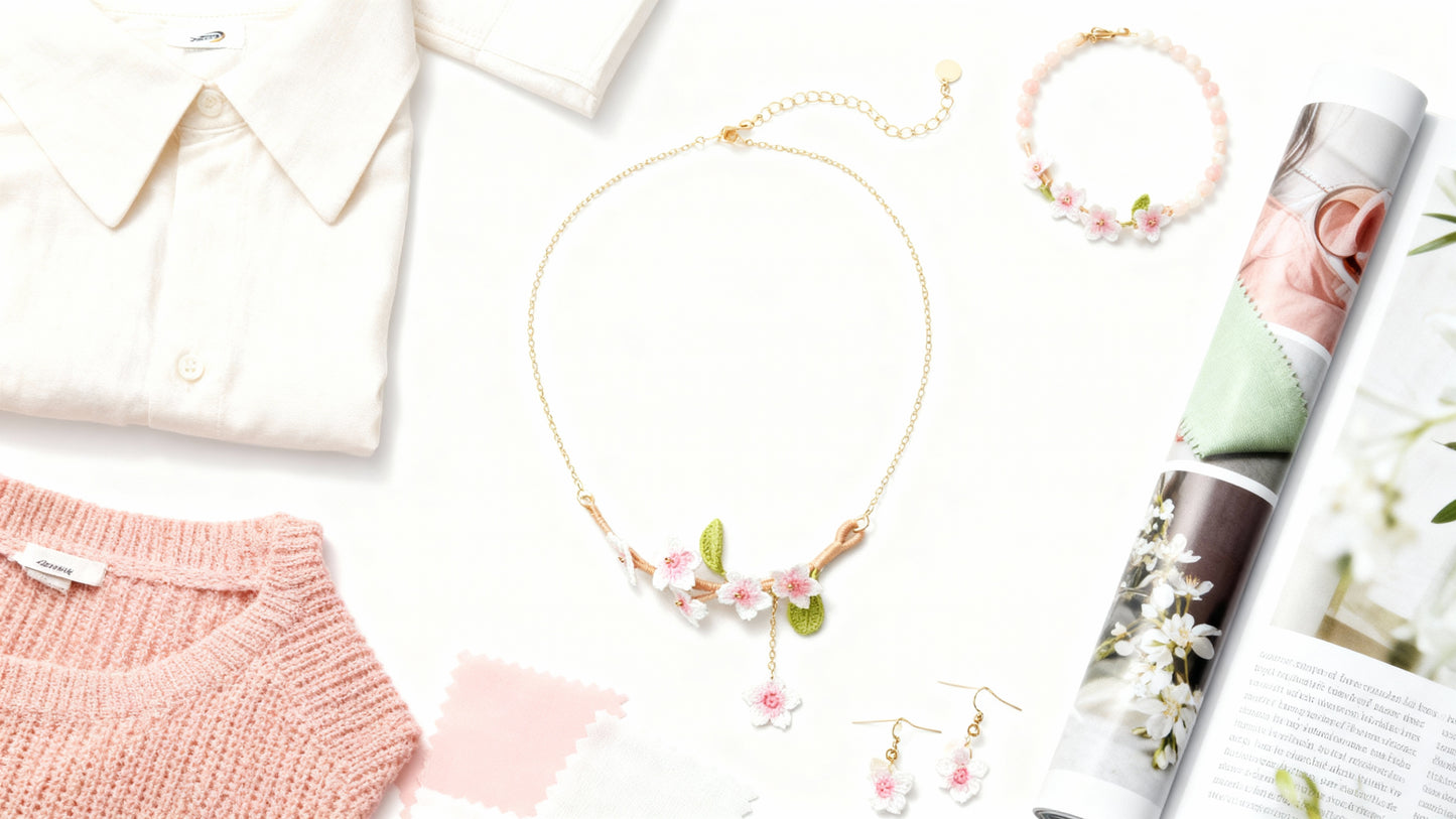 Micro-Crocheted Cherry Blossom Necklace