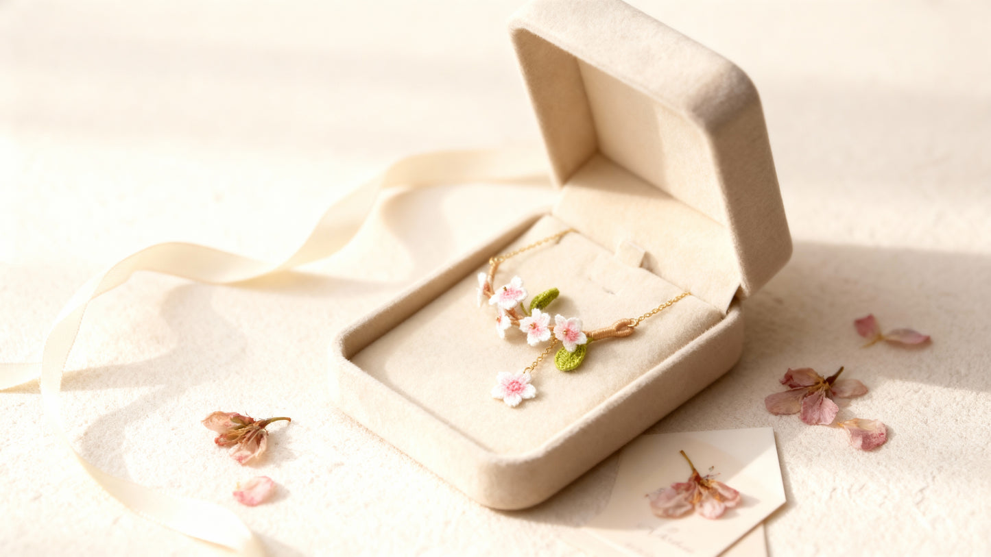 Micro-Crocheted Cherry Blossom Necklace