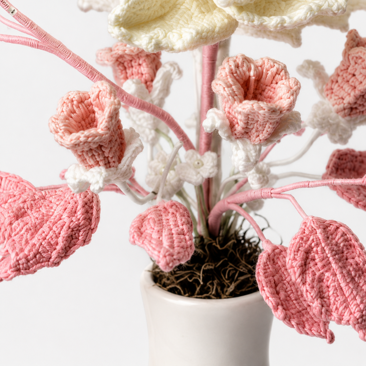 Handmade Crochet Flower Bouquet in Vase | Knitted Floral Home Decor | Desk & Room Decoration Gift