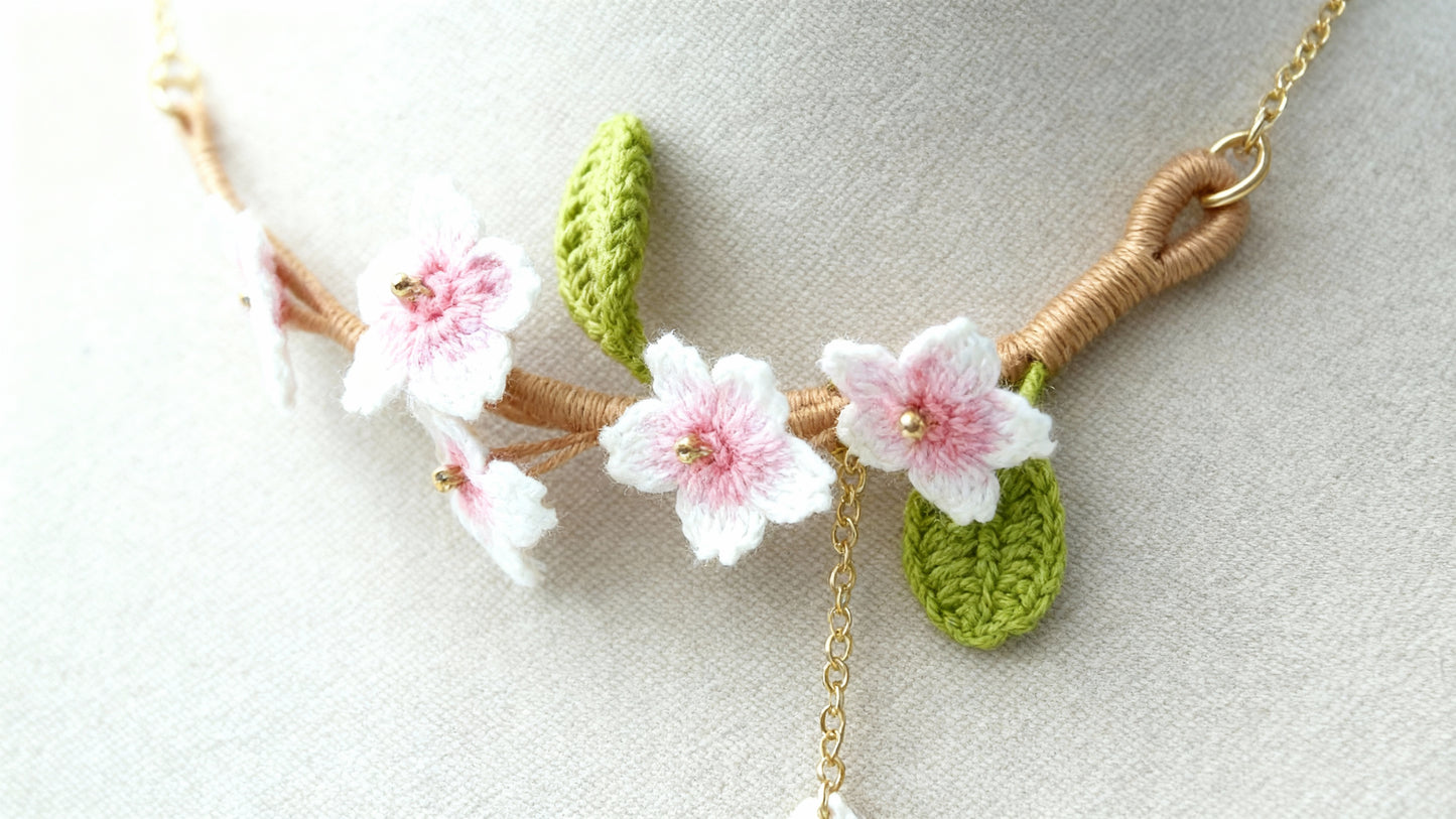 Micro-Crocheted Cherry Blossom Necklace