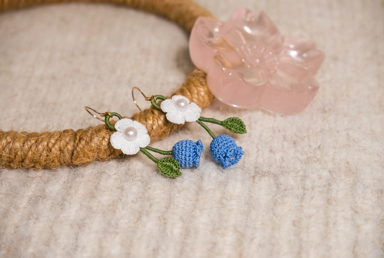 Handmade Crocheted Lily of the Valley Earrings – Fresh and Romantic