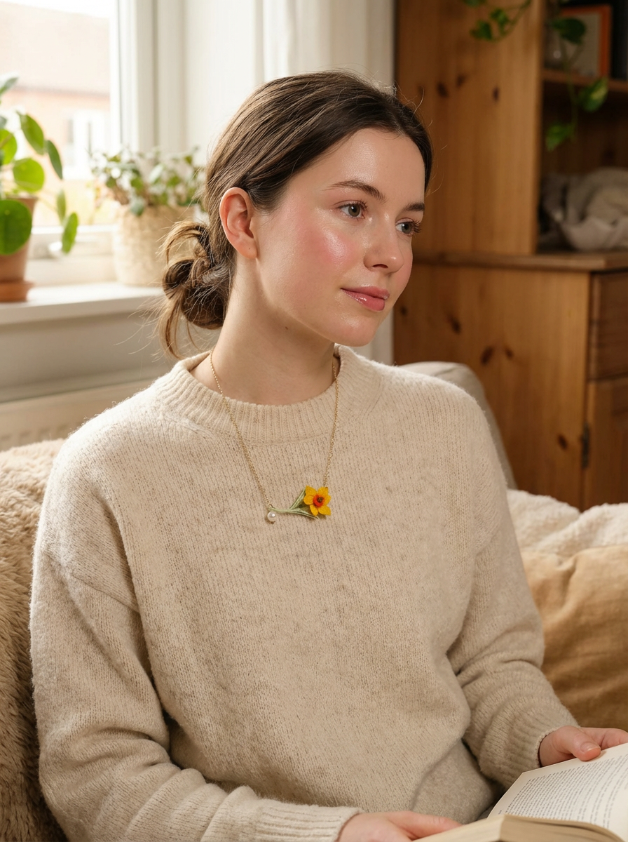 Micro-Crocheted Daffodil Necklace