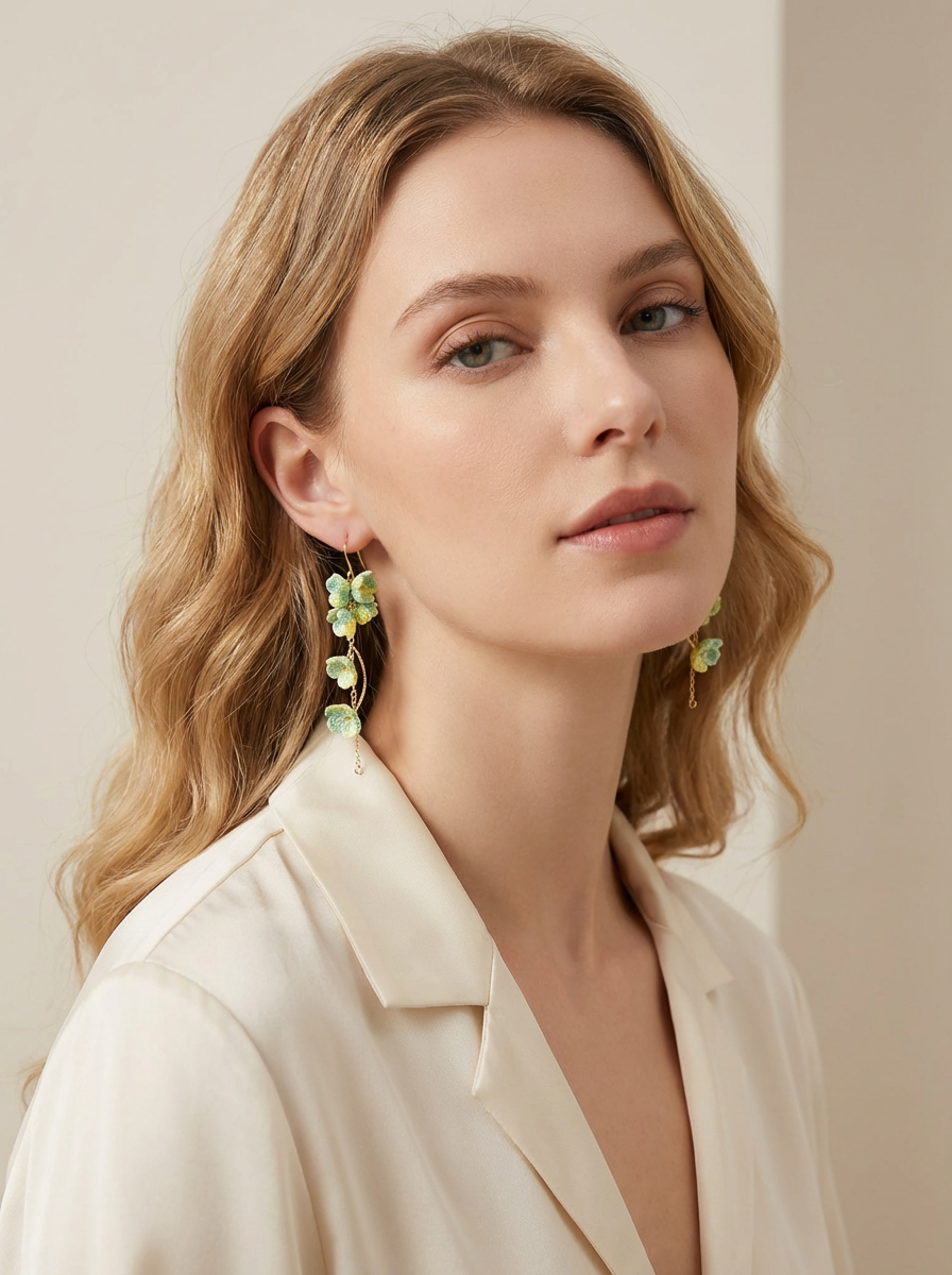 Fairy Green Light · Micro-Crocheted Earrings - Fresh Blue-Green Gradient Flowers