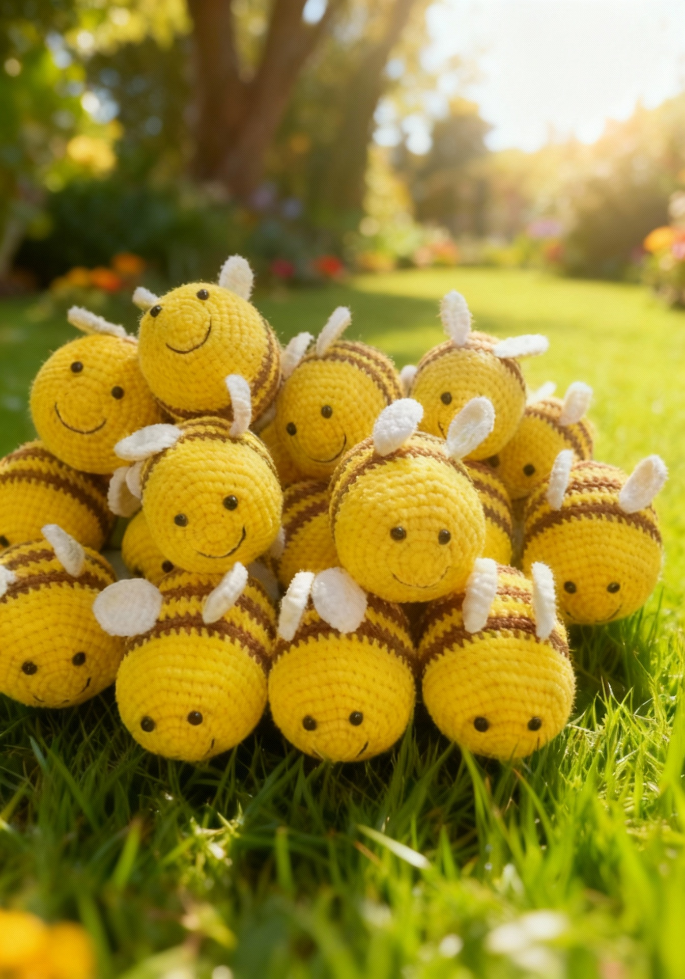 A handmade crocheted bee