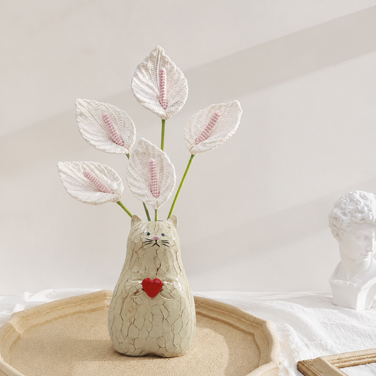 Hand-knitted flower candle stem, white artificial flower decoration, long stem yarn flower for vase, home office desk decoration, women's gift