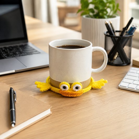 Handmade Crochet Duck Coaster, Cute Knitted Duck Face Placemat, Yellow Cartoon Duck Yarn Table Decor, Soft Absorbent Drink Coaster for Home Kitchen Office Desk, Fun Gift for Kids and Adults