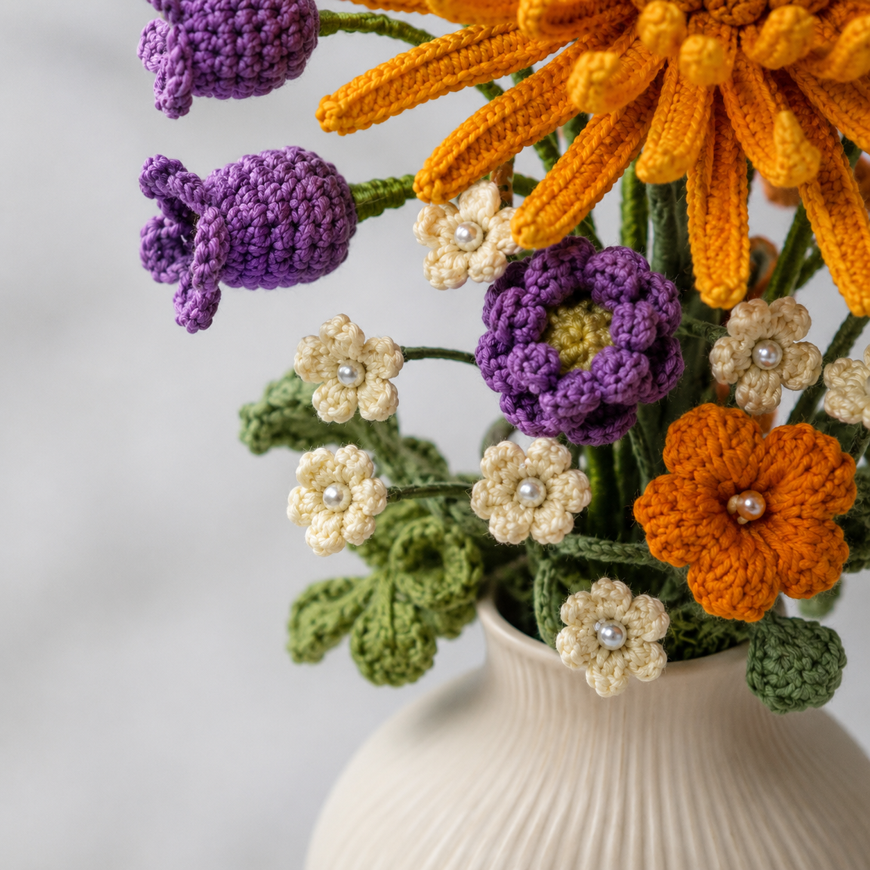 Hand-knitted Chrysanthemum Bouquet Vase | Knitted Flower Home Decoration Center | Country Room and Desk Decoration Gift