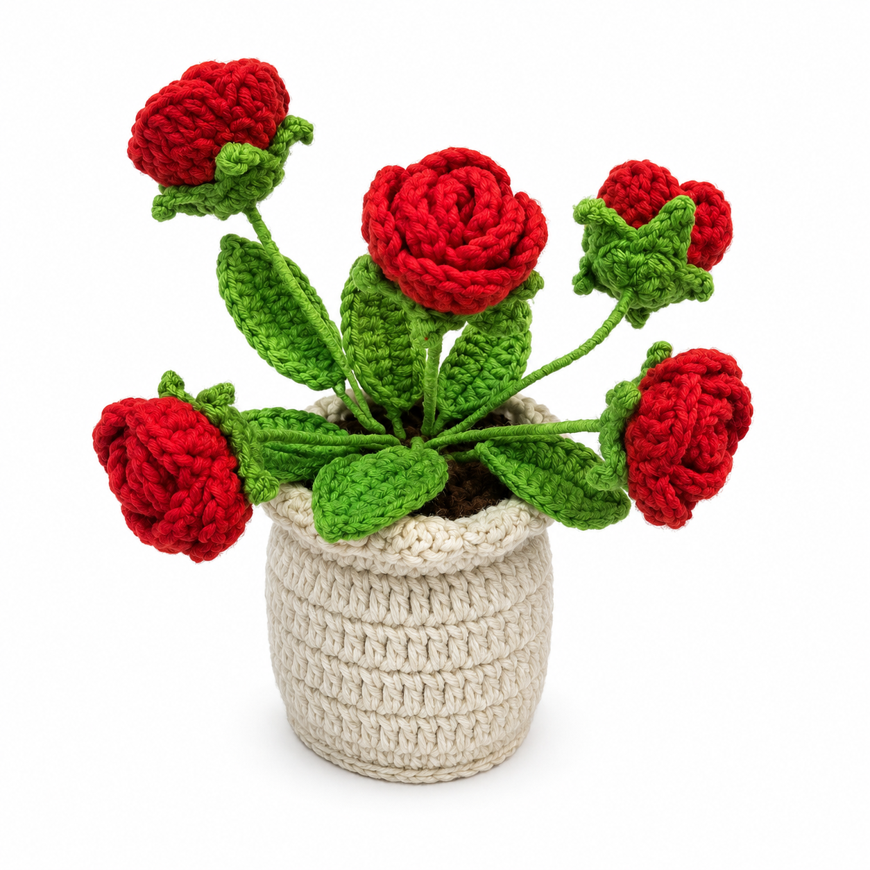 Handmade Crochet Rose Potted Plant Decor | Cute Home & Office Desk Decoration | Everlasting Faux Plant Ornament | Gift for Women & Housewarming Decor
