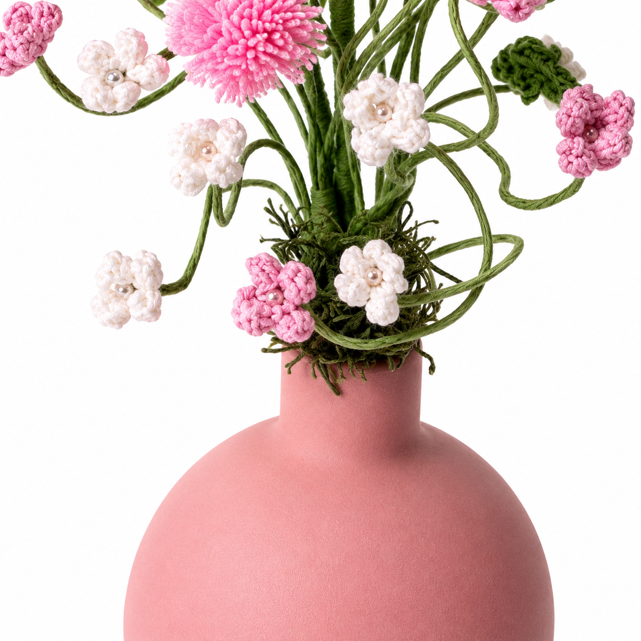 Handmade Crochet Flower Arrangement in Ceramic Vase | Decorative Knitted Floral Bouquet Home Décor Centerpiece | Artificial Yarn Flowers for Living Room, Bedroom, Office & Gift