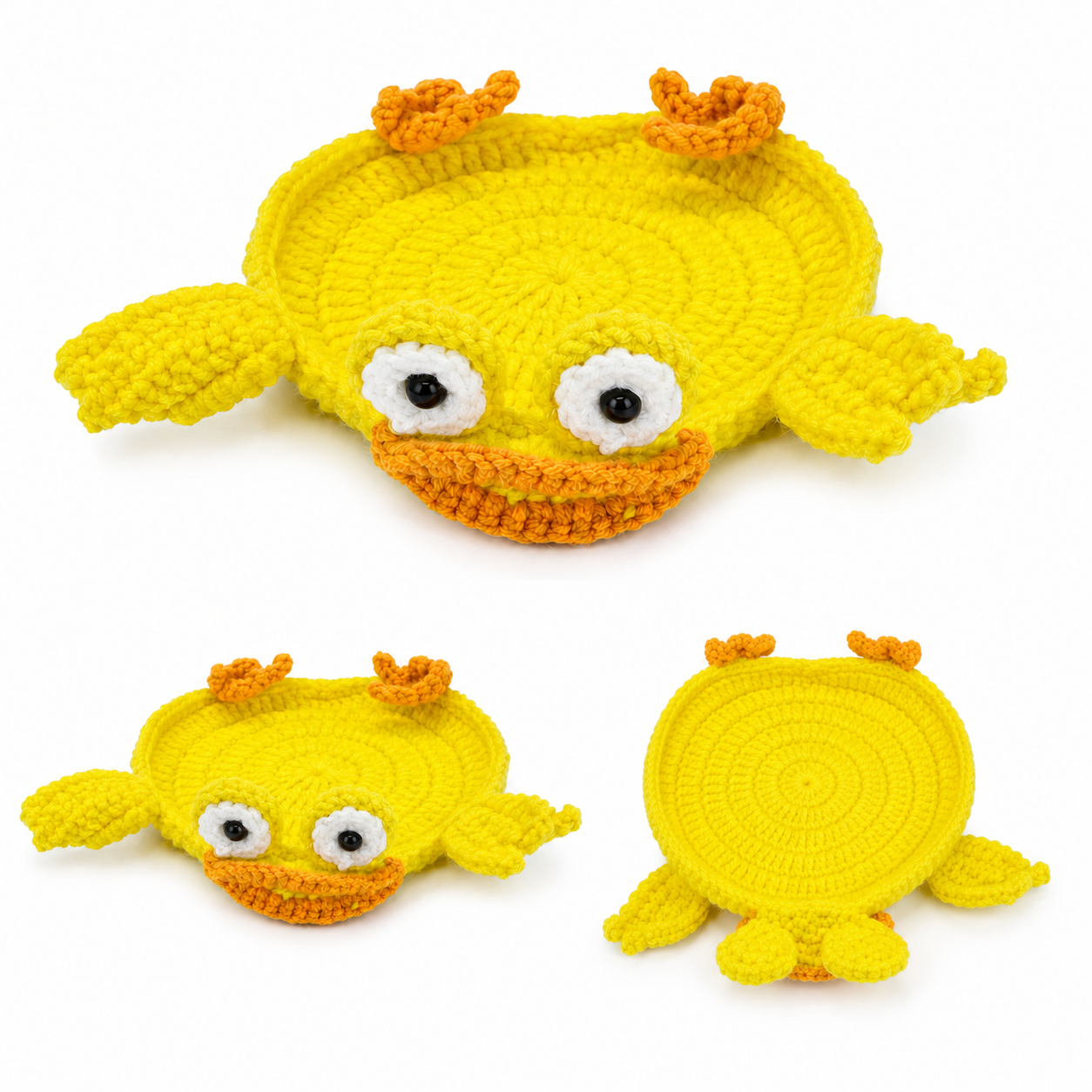 Handmade Crochet Duck Coaster, Cute Knitted Duck Face Placemat, Yellow Cartoon Duck Yarn Table Decor, Soft Absorbent Drink Coaster for Home Kitchen Office Desk, Fun Gift for Kids and Adults
