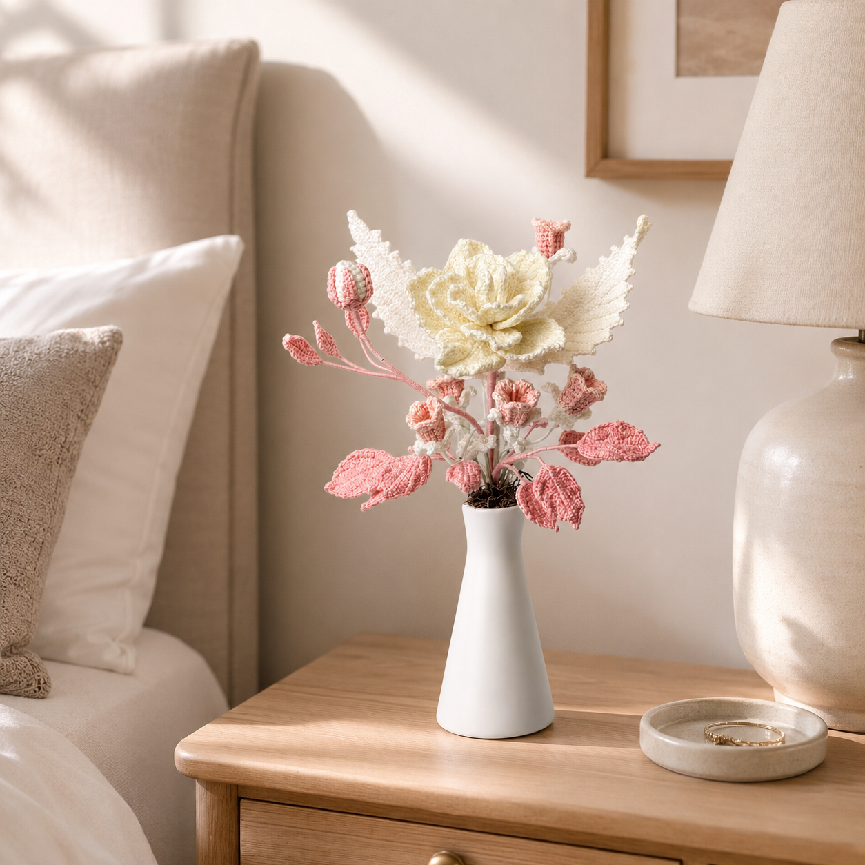 Handmade Crochet Flower Bouquet in Vase | Knitted Floral Home Decor | Desk & Room Decoration Gift