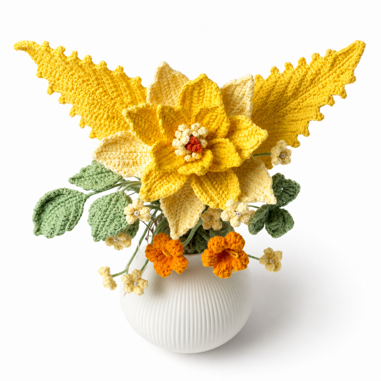 Handmade crocheted yellow rose bouquet vase | Knitted artificial flower home decoration center decoration | Bohemian country table decoration | Unique gift for women, Mother's Day, birthday and moving in