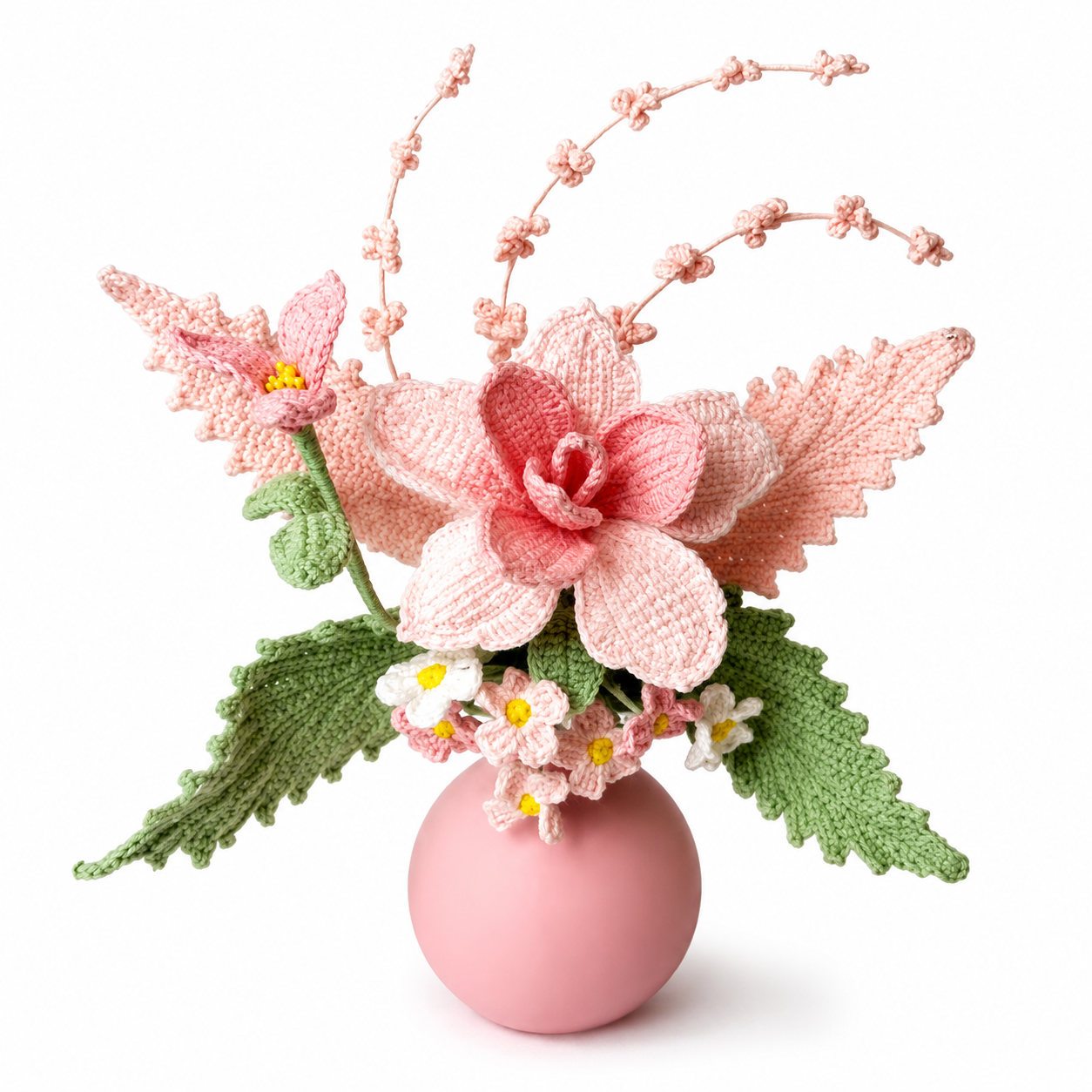 Handmade Crochet Flower Arrangement in Vase | Pink Artistic Knitted Floral Bouquet Decor | Home Table Centerpiece, Bedroom & Living Room Aesthetic Decoration | Unique Handmade Gift for Women