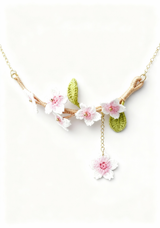 Micro-Crocheted Cherry Blossom Necklace