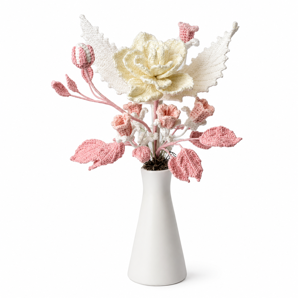Handmade Crochet Flower Bouquet in Vase | Knitted Floral Home Decor | Desk & Room Decoration Gift