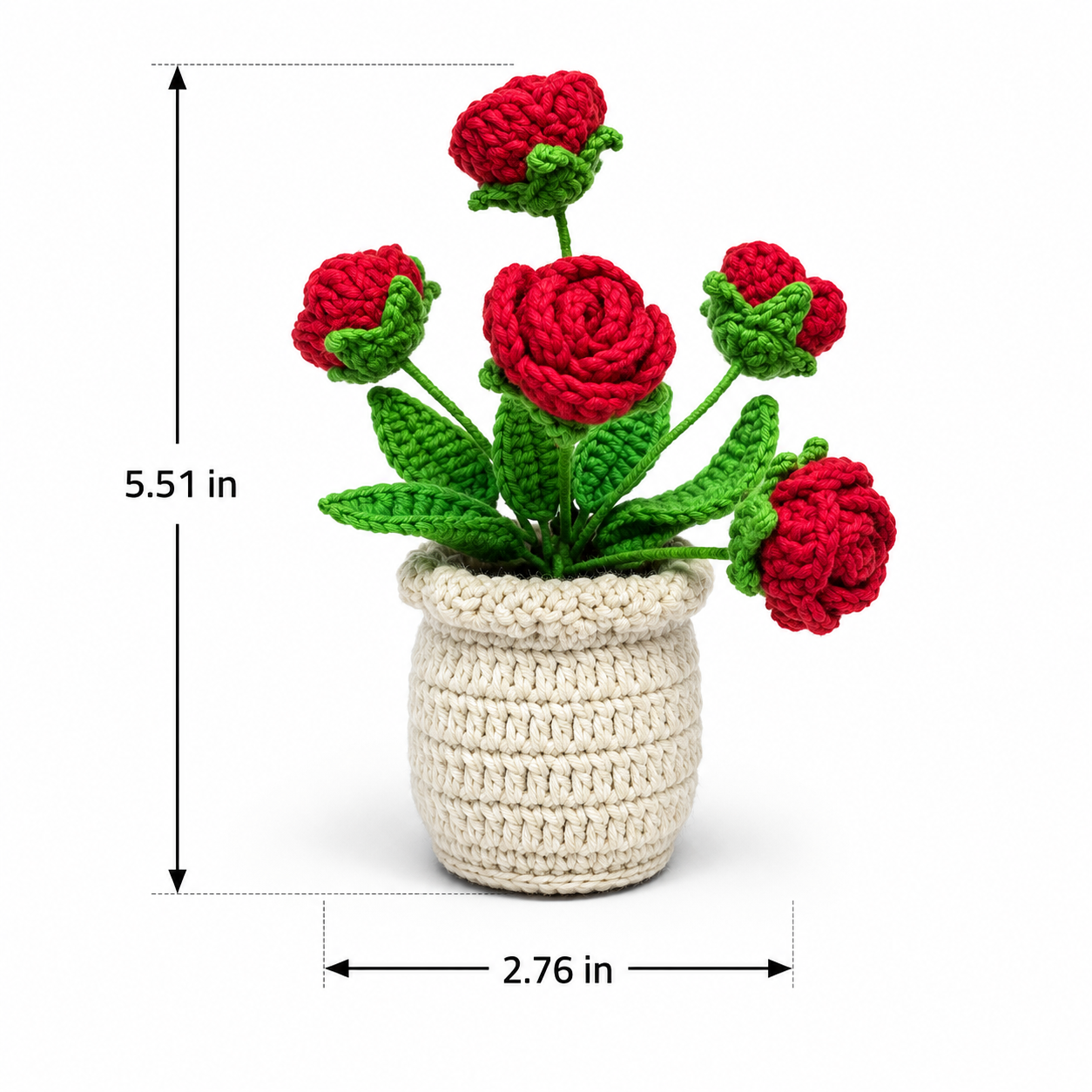 Handmade Crochet Rose Potted Plant Decor | Cute Home & Office Desk Decoration | Everlasting Faux Plant Ornament | Gift for Women & Housewarming Decor