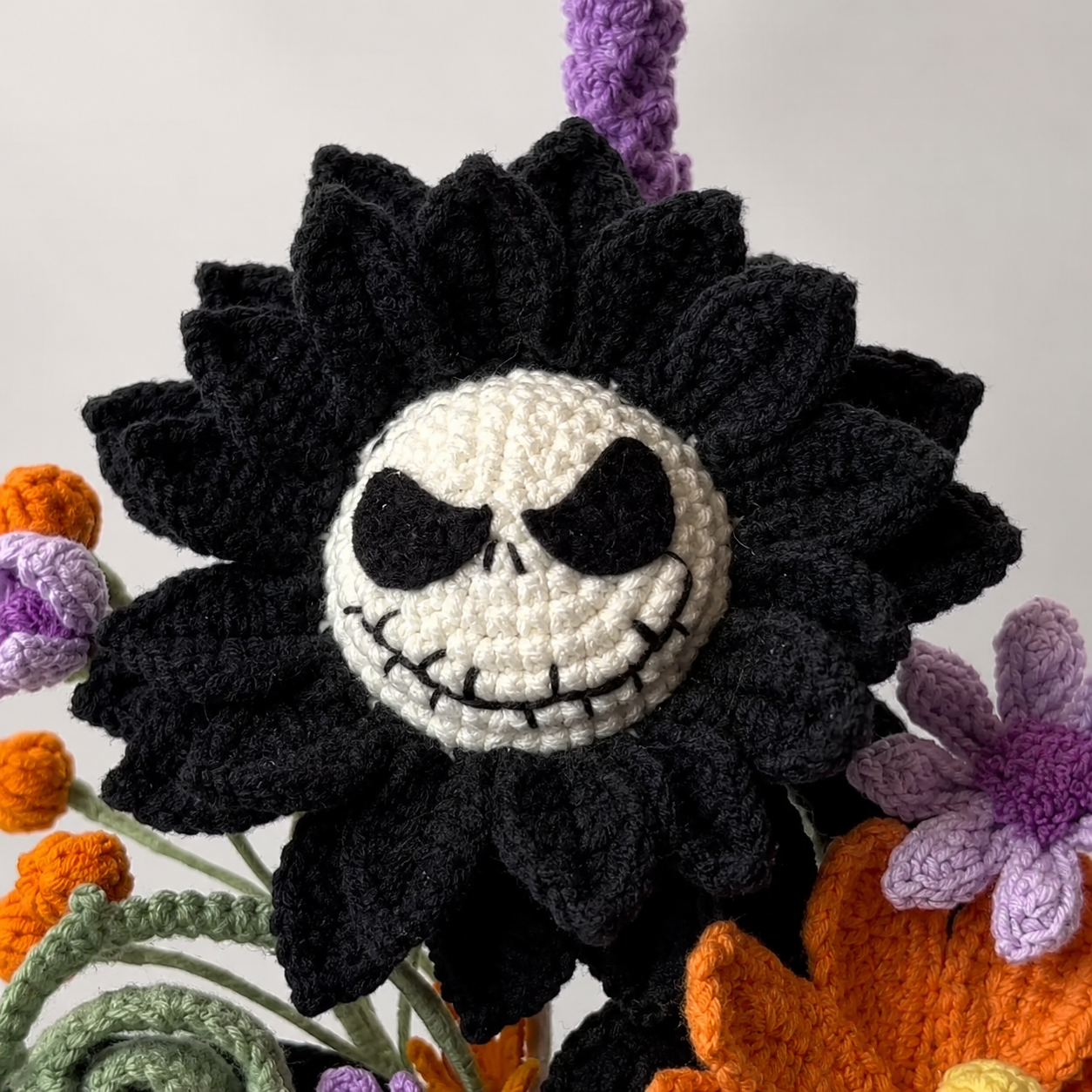 Handmade Crochet Holloween King Suunflower Flower Bouquet in a Black Vase | Gothic Halloween Home Decor | Unique crochet Floral Arrangement Gift