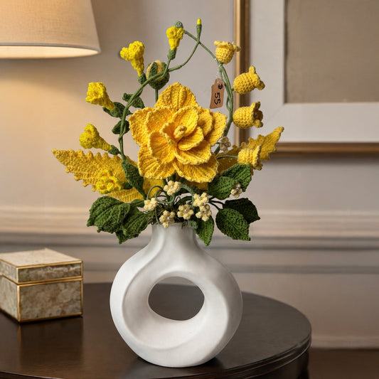 Yellow Crochet Flower Arrangement in Contemporary, Circle-Twist Vase