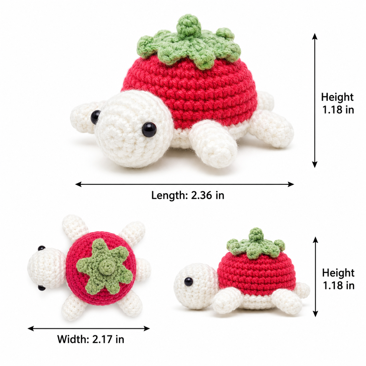 Handmade Crochet Turtle Decor, Cute Strawberry Shell Turtle Figurine, Knitted Mini Turtle Stuffed Ornament for Desk Shelf Bedroom Living Room, Cozy Handmade Gift for Women Kids Friends