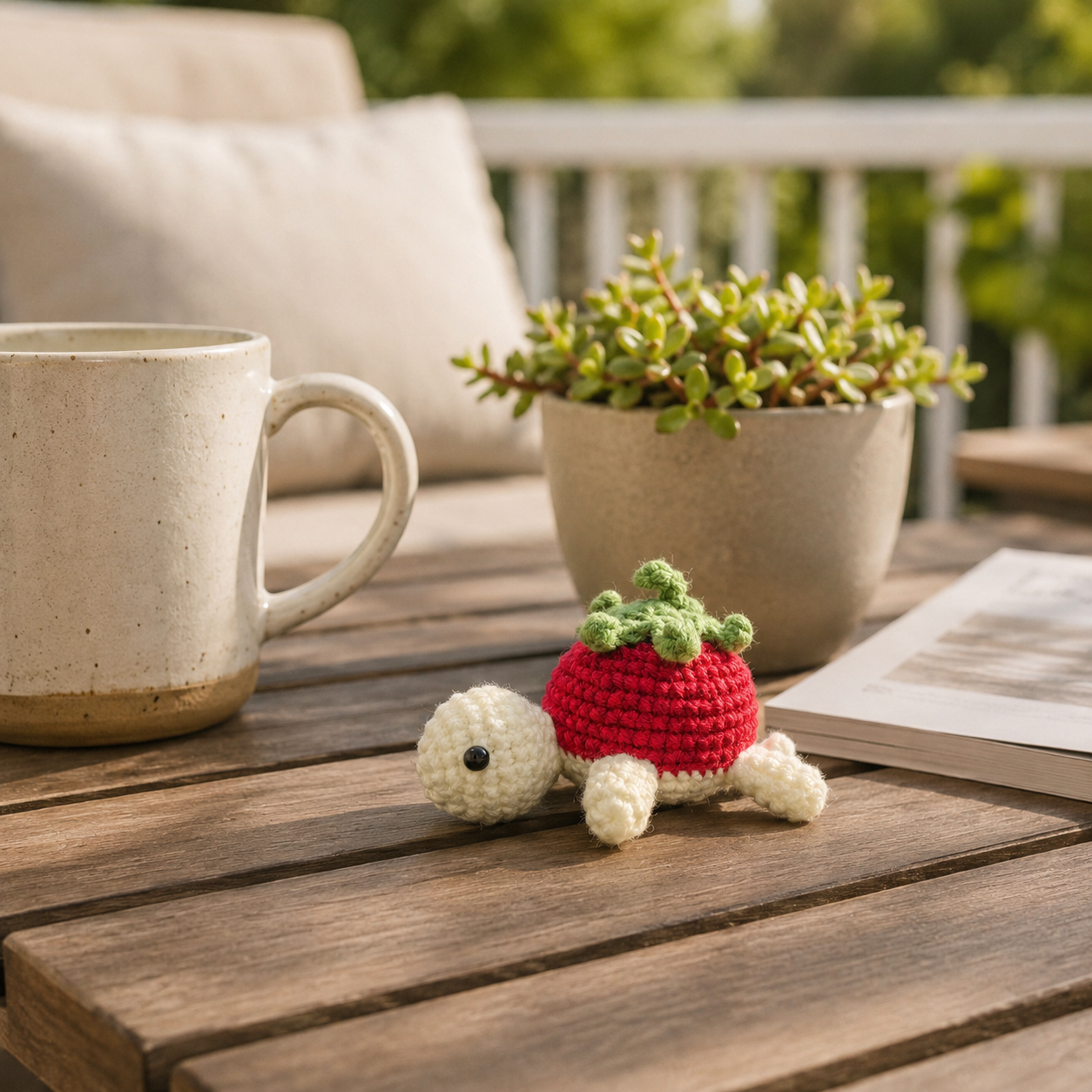 Handmade Crochet Turtle Decor, Cute Strawberry Shell Turtle Figurine, Knitted Mini Turtle Stuffed Ornament for Desk Shelf Bedroom Living Room, Cozy Handmade Gift for Women Kids Friends