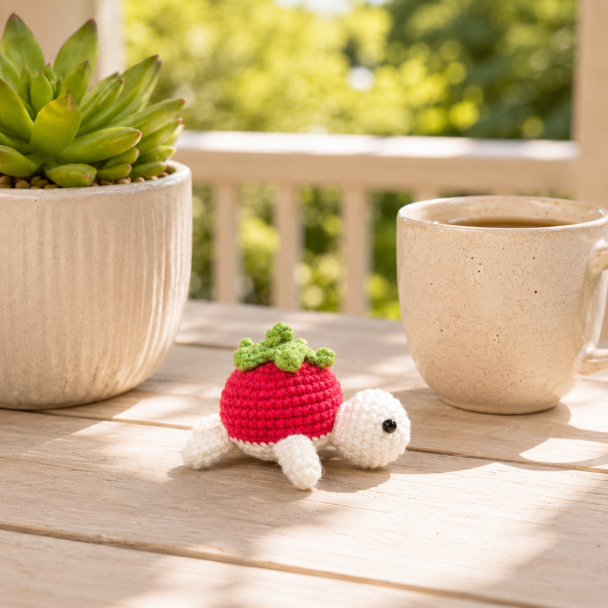 Handmade Crochet Turtle Decor, Cute Strawberry Shell Turtle Figurine, Knitted Mini Turtle Stuffed Ornament for Desk Shelf Bedroom Living Room, Cozy Handmade Gift for Women Kids Friends