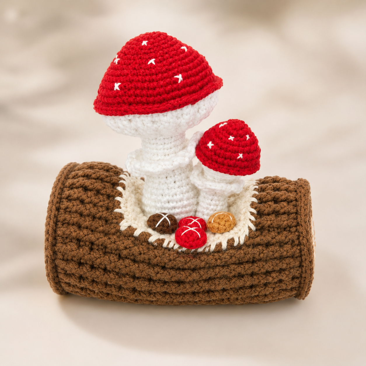 Handmade crochet mushroom decoration | Cute knitted mushroom home desktop decoration | Country forest style bookshelf, desk, bedroom decoration gift