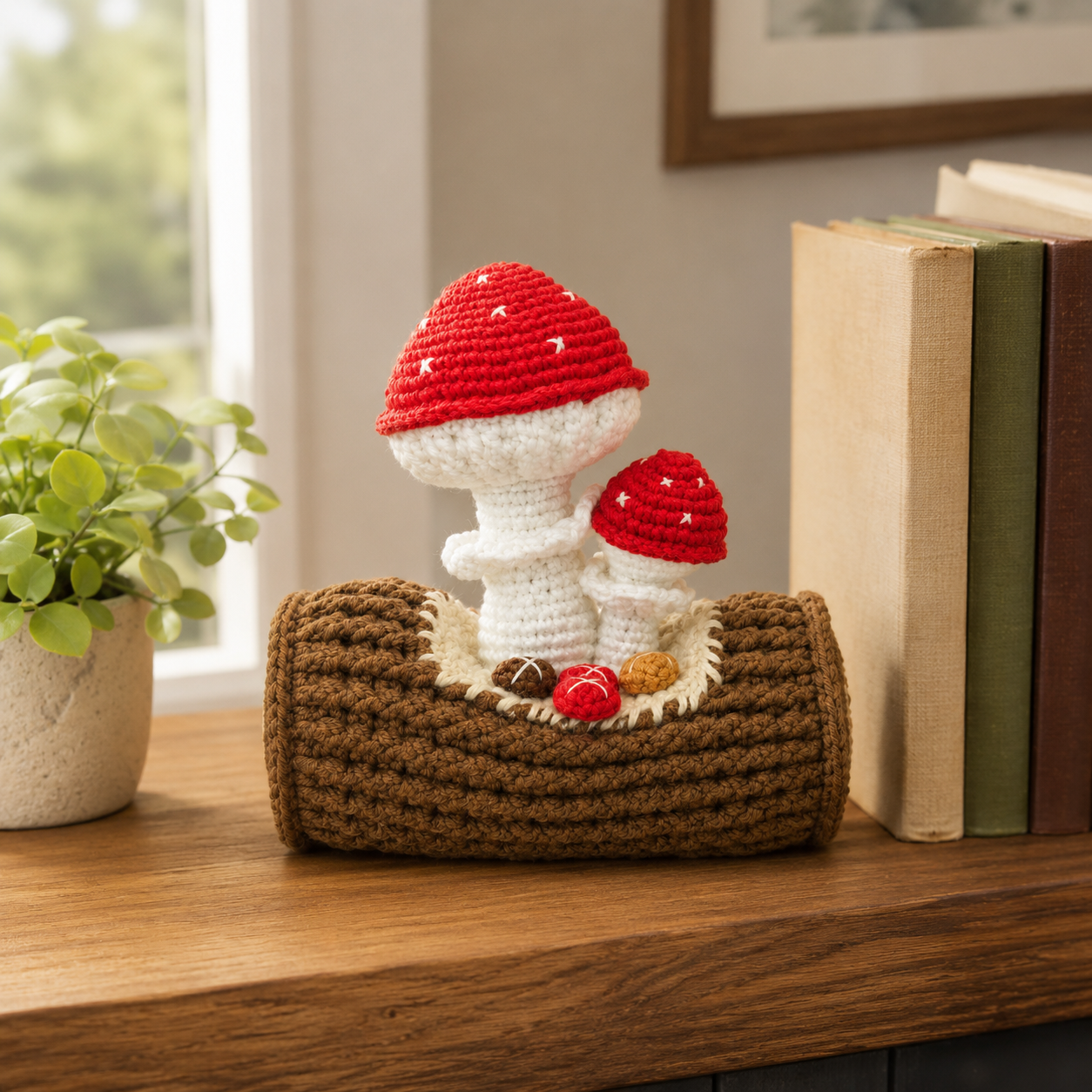 Handmade crochet mushroom decoration | Cute knitted mushroom home desktop decoration | Country forest style bookshelf, desk, bedroom decoration gift