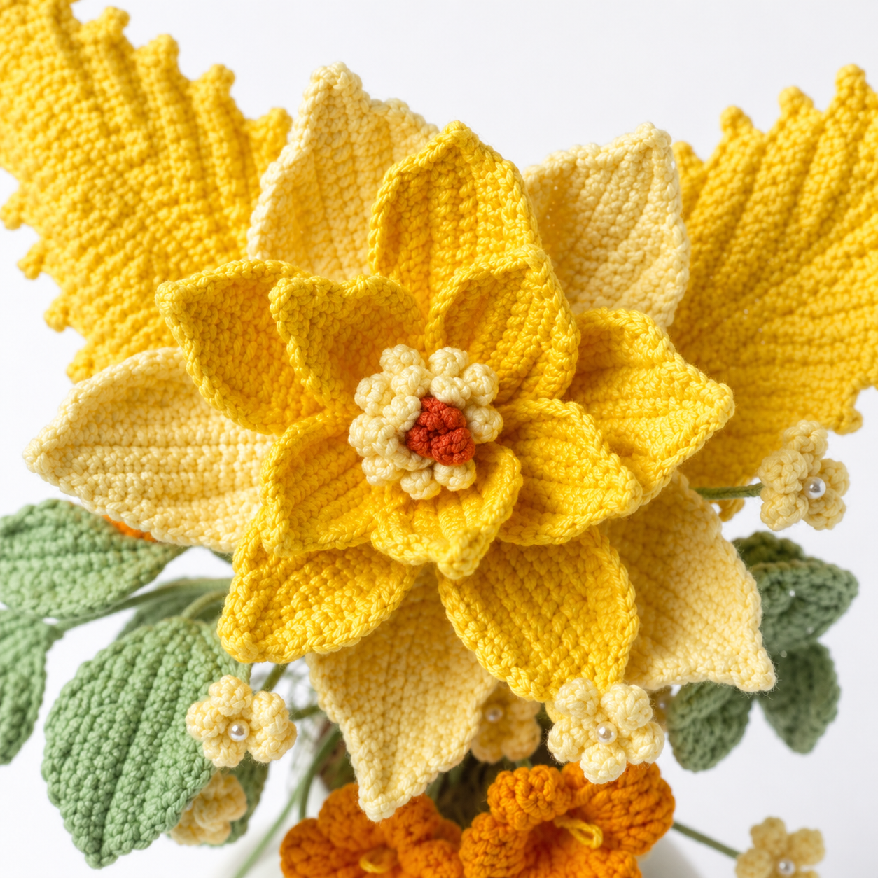 Handmade crocheted yellow rose bouquet vase | Knitted artificial flower home decoration center decoration | Bohemian country table decoration | Unique gift for women, Mother's Day, birthday and moving in