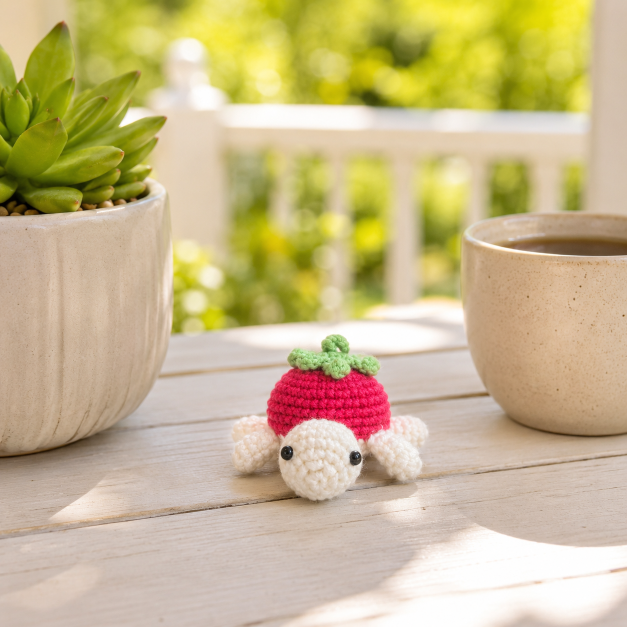Handmade Crochet Turtle Decor, Cute Strawberry Shell Turtle Figurine, Knitted Mini Turtle Stuffed Ornament for Desk Shelf Bedroom Living Room, Cozy Handmade Gift for Women Kids Friends