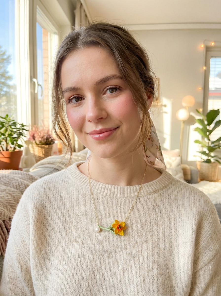 Micro-Crocheted Daffodil Necklace