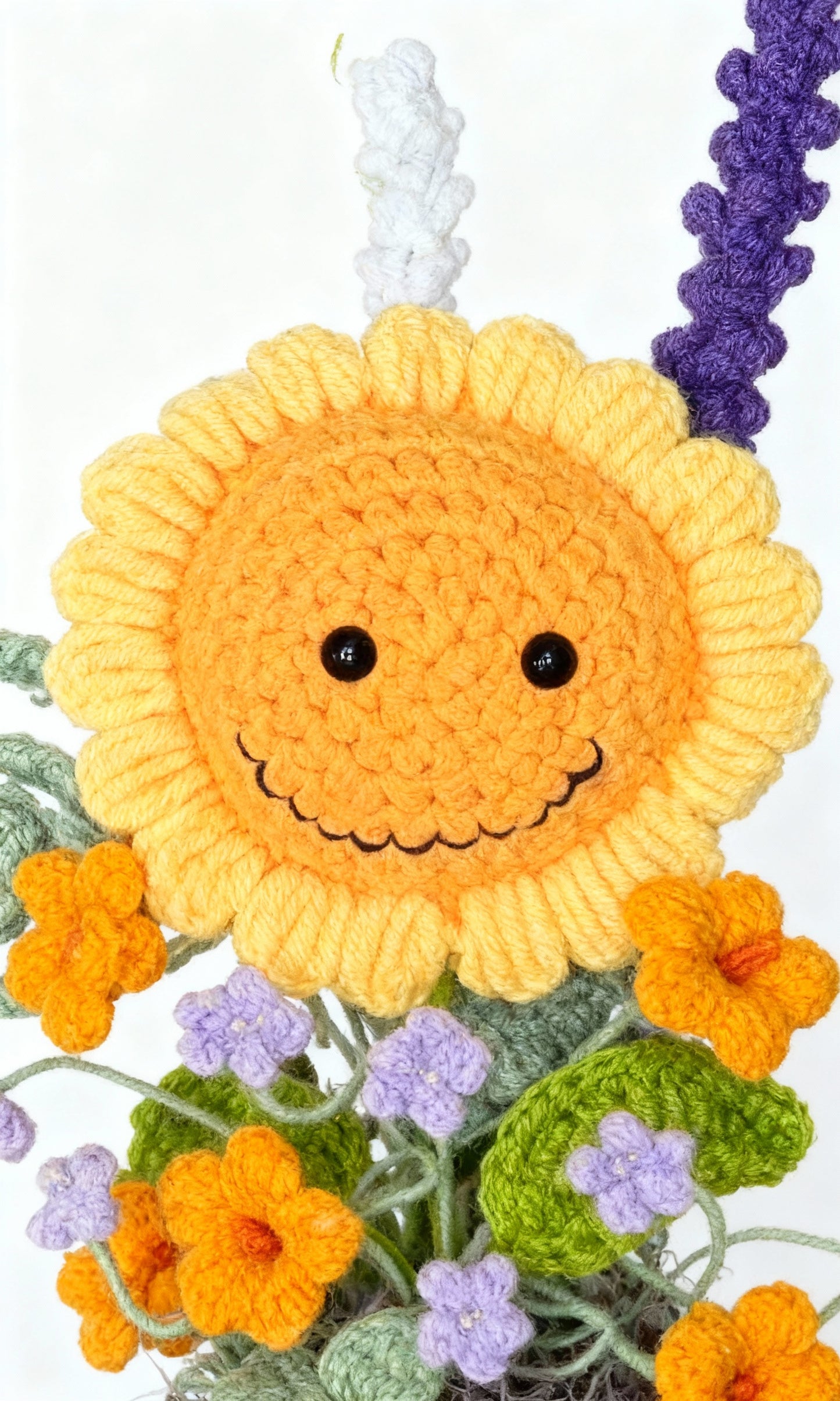 "Playful Farm" Hand-Crocheted Flower Bouquet & Cow Vase Set